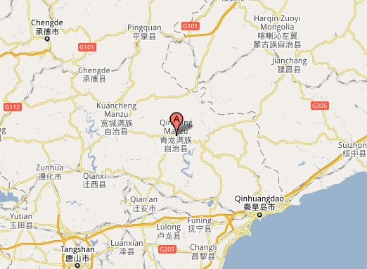 Google map showing location of Qinglong County in Hebei