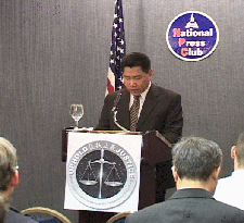 Mr. John Jaw, President of WOIPFG, presenting investigation results at a press conference in Washington DC, which reveals further loopholes in Chinese regimes story.