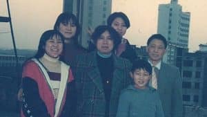 Full family photo of the Wang's in China, 1994. Pictured left to right are the two oldest daughters, mother Mrs. Aihua Liu, daughter Lydia Wang, son Steven Wang and father Mr. Guanghui Wang.