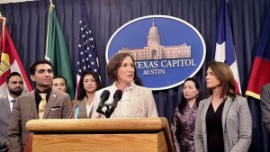 Sen. Lois Kolkhorst (middle) holds a press conference on SB 1040, March 29, 2023. (The Texan/Matt Stringer)