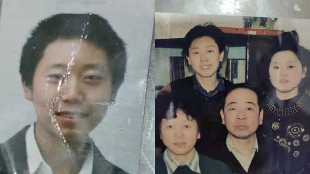 Mr. Hou Lijun (L), Hou Lijun with his mother, Kang Shuqin, his sister and father (R).