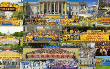 Photo compilation of World Falun Dafa Day celebrations across different continents in May 2025. (Minghui/Edited by Faluninfo)
