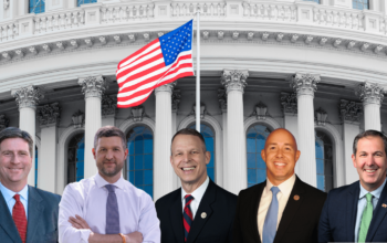 Left to right: Rep. Greg Stanton (D-AZ), Rep. Pat Ryan (D-NY), Rep. Scott Perry (R-PA), Rep. Brian Mast (R-FL), and Rep. John Olszewski (D-MD).