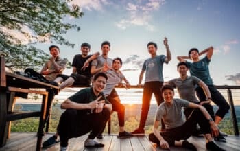 A group of young male dancers from Shen Yun Performing Arts