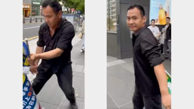 On June 2, 2026, on Jeju Island, South Korea, three Chinese men attacked a Falun Gong information site outside the Shilla Duty Free Store in Yeon-dong district. (NTD)