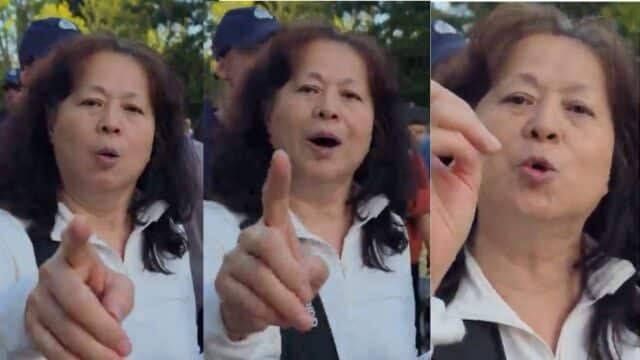 A Chinese woman shouts at and threatens Teng, saying she took Teng's photos and sent them to the Chinese Embassy. (Teng)